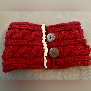 Red Knit Headband with Buttons